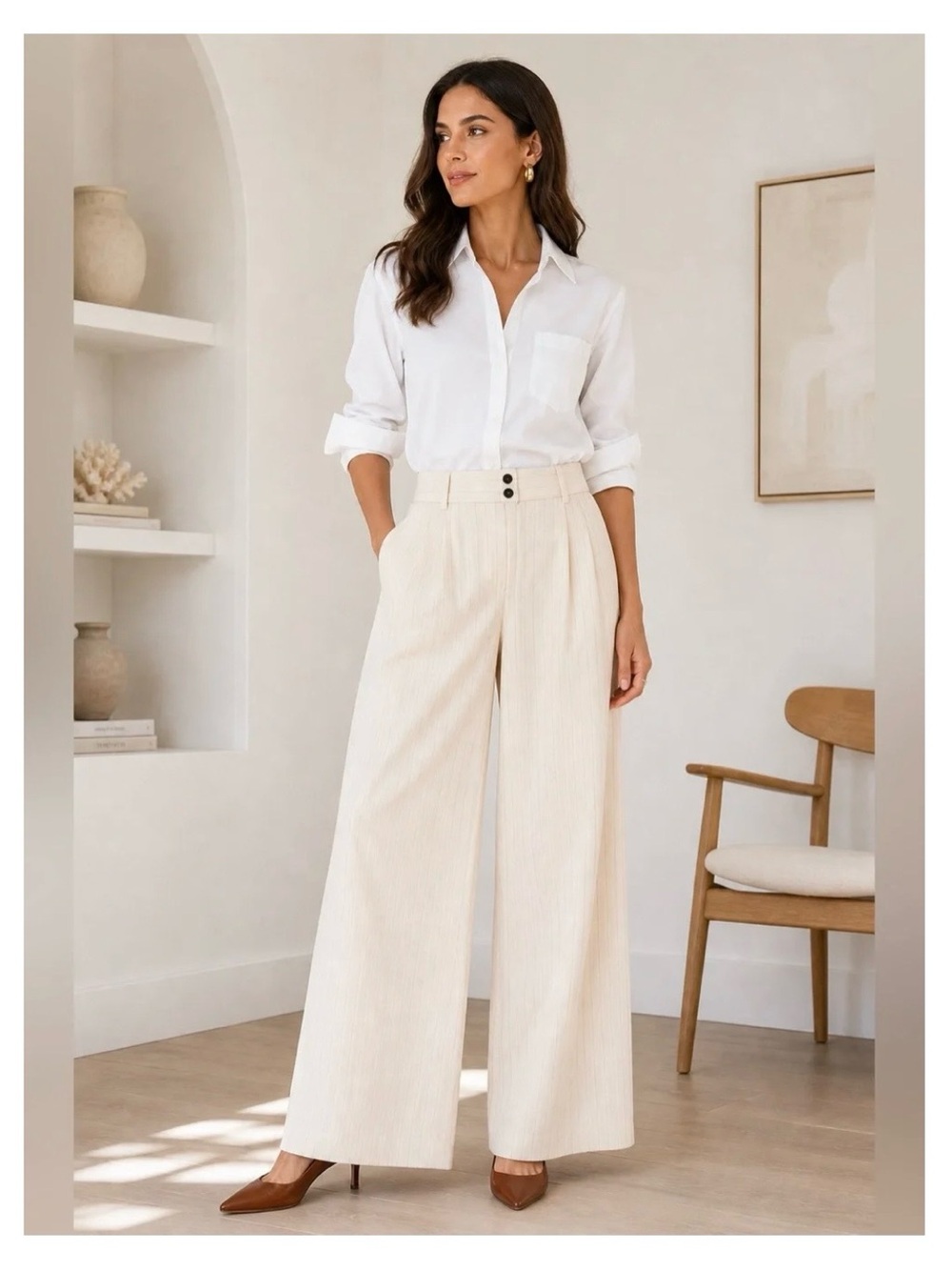 All Saints Ivory Payton Wide Leg Linen Blend Trousers Size 6 NWT